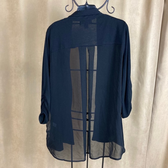 August Silk Woman Cardigan, Sheer Back, Black, 3/4 Ruched Sleeves, Size 1X - Picture 12 of 16